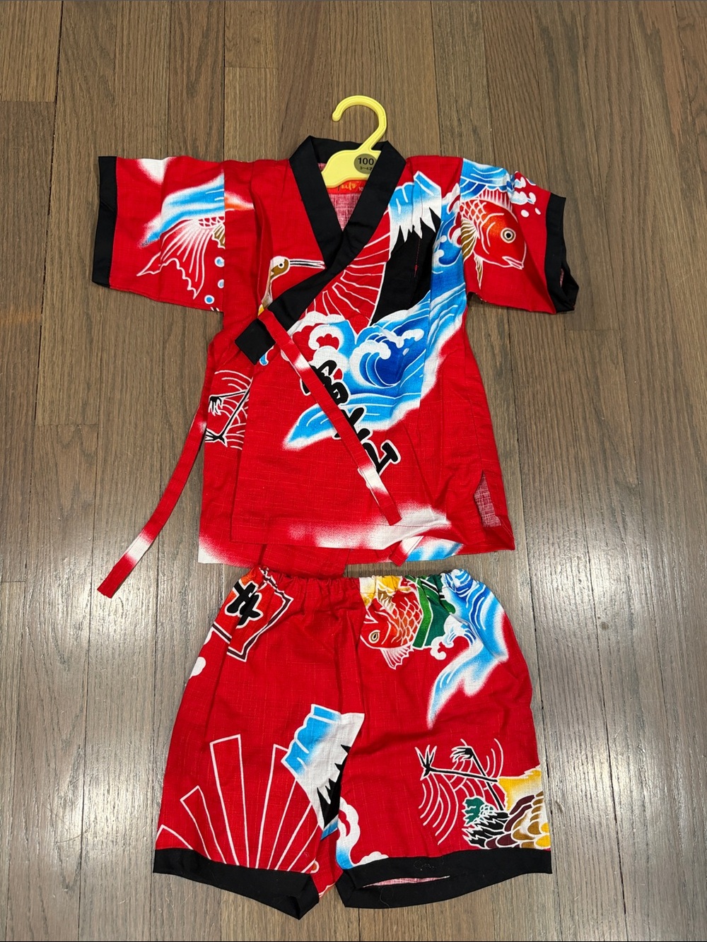 Kids Red Dragon & Wave Matching Set - Traditional Festival Outfit
